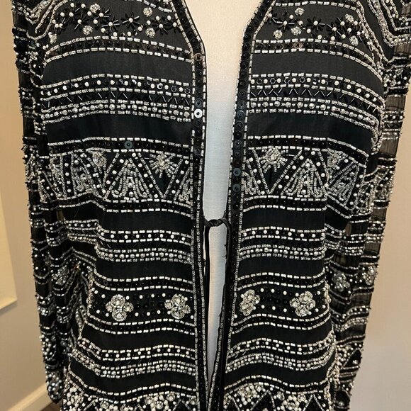 Jovani New York 100% Silk Black Beaded Formal Jacket with tie front, Size M/L? - Picture 2 of 16